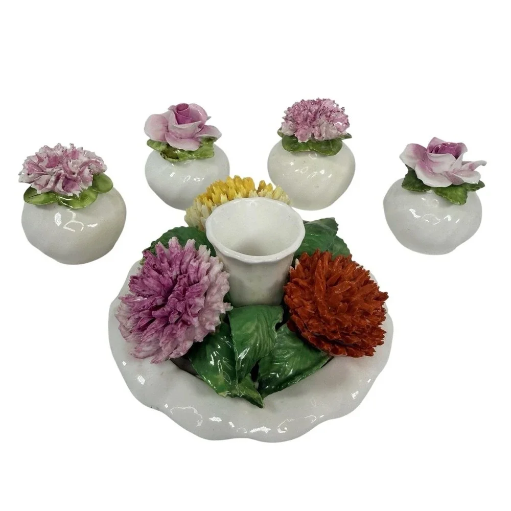 Bone China Salt & Pepper Shakers And Candle‎ Holder Set Carbation & Roses Radnor